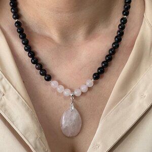 Garnet and Rose Quartz pendant Necklace
